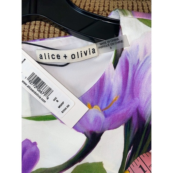 Alice + Olivia Joyce Floral Lavender White Mini Dress - Picture 9 of 12